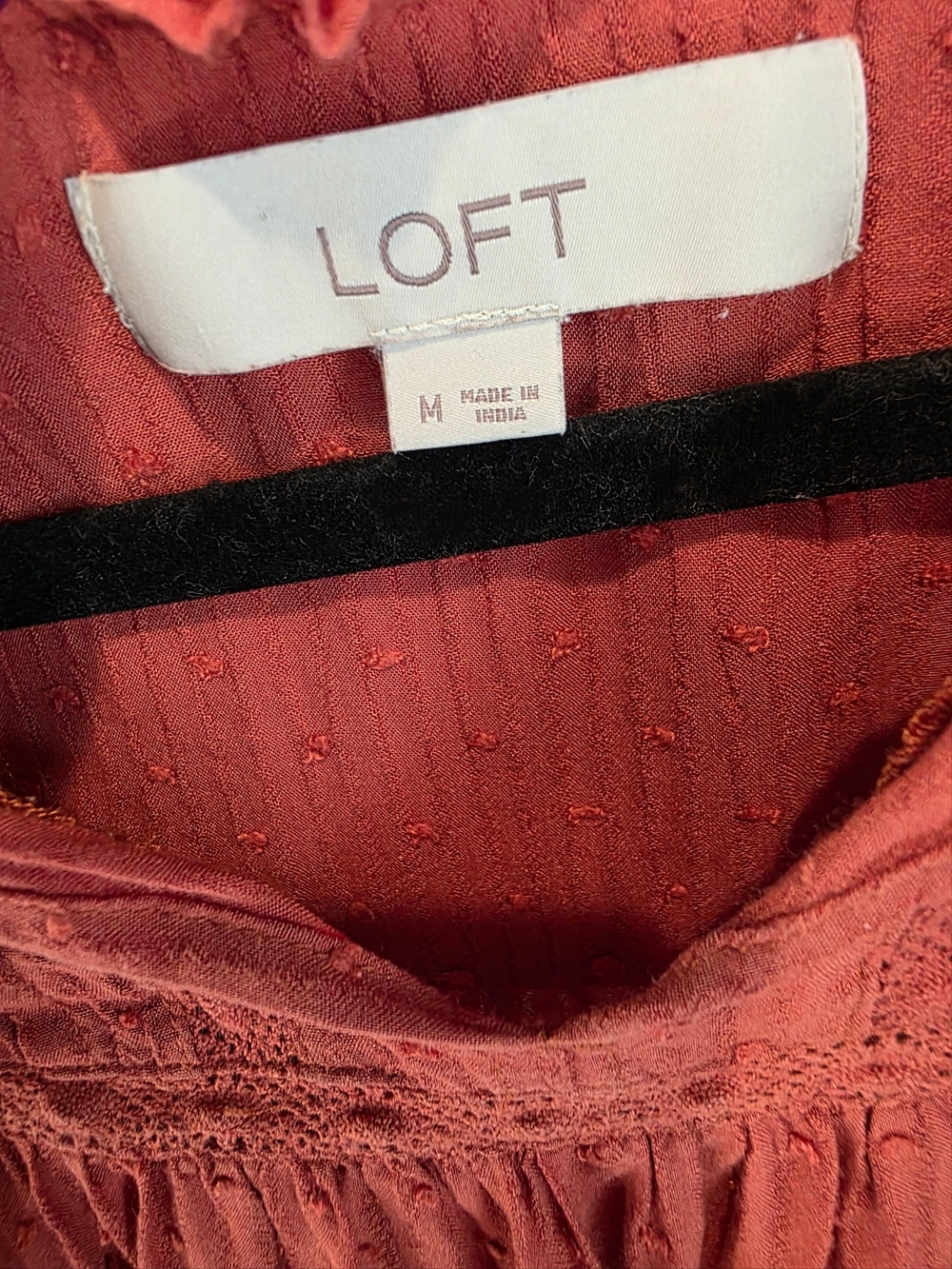 LOFT Women's Rust Ruffled Peasant Blouse - Picture 4 of 7